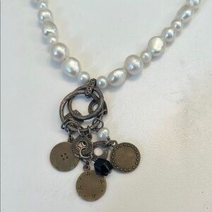 Silpada White and Silver Pearl Necklace with Vintage Charm